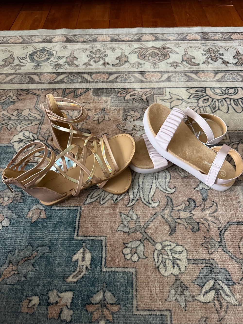 Cat & Jack Girls Pink & gold Strappy Gladiator Sandal Bundle size 2